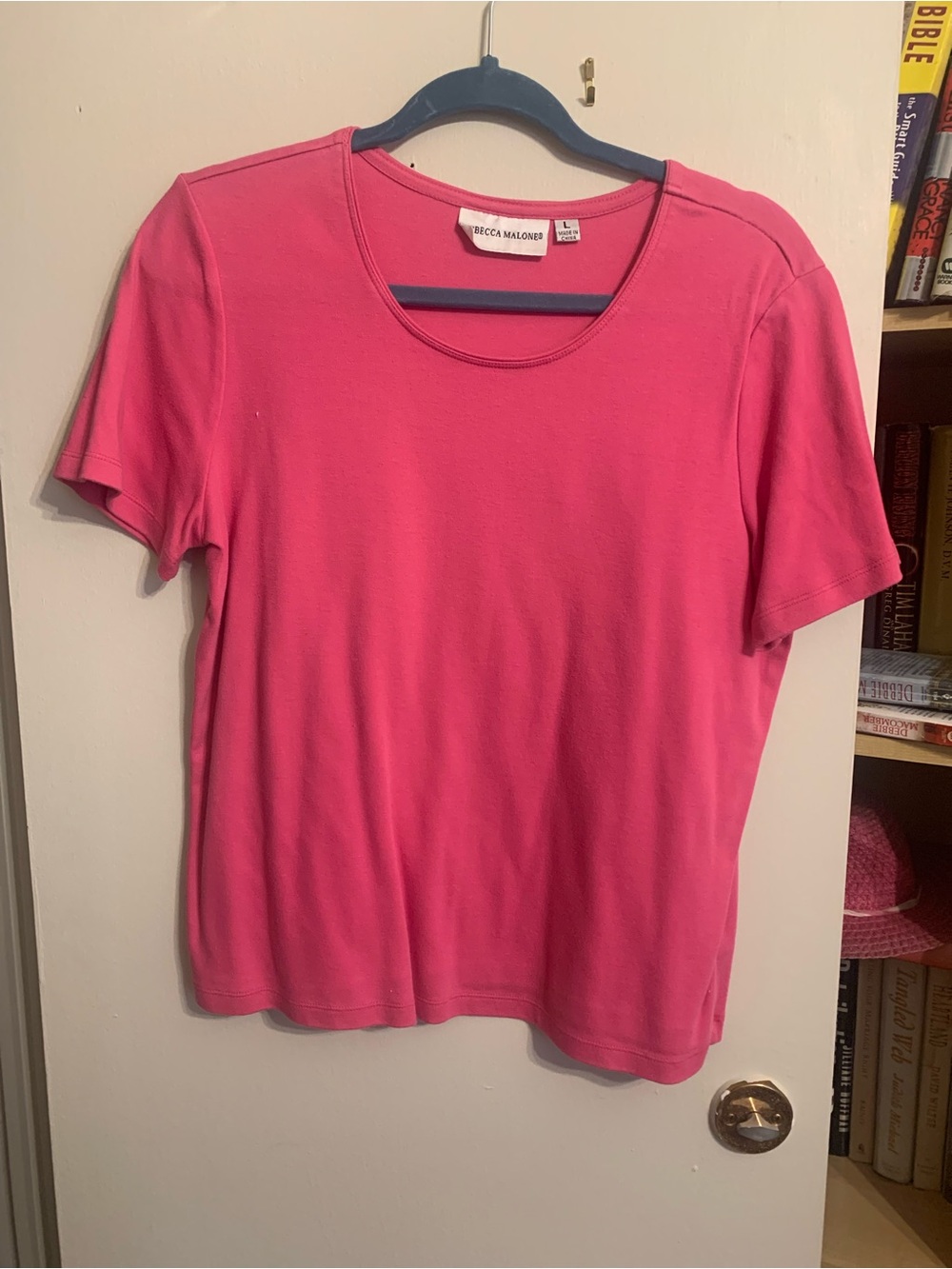 Rebecca Malone Bright Pink Scoop Neck Long Sleeve Tee